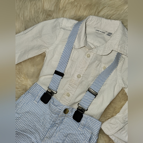 Janie & Jack seersucker boys outfit with tan shoes (12-18mos) - Picture 2 of 7